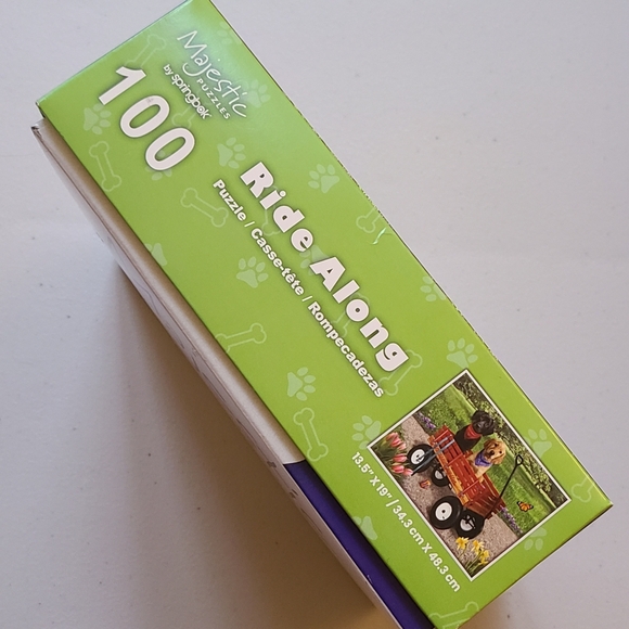 Ride Along ~ Black & Yellow Labrador Dogs In Red Wagon Butterfly Puzzle 100 Pcs. - Picture 3 of 5